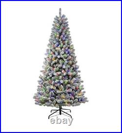 Puleo International 7.5-Foot Flocked Virginia Pine Pre-lit Christmas Tree withLED