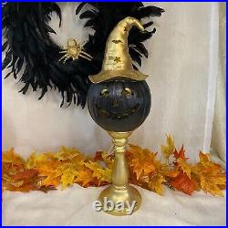 Pumpkin-Head Jack-O-Lantern LED Light Up Pedestal Lamp Halloween Huge 20 h. RARE