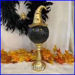 Pumpkin-Head Jack-O-Lantern LED Light Up Pedestal Lamp Halloween Huge 20 h. RARE