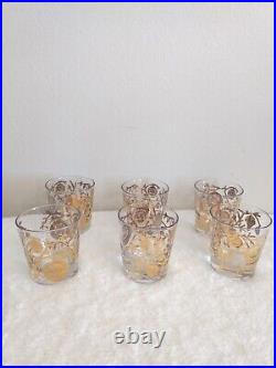 RARE 6 Cerga Glass (1954) 22K Old Fashion Glasses 3.25 Vintage Holiday Pattern