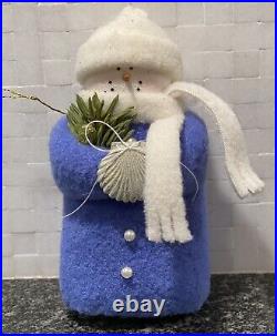 RARE! Hearts & Ivy Snowman with Glitter Shell, Green Sprig, Blue Coat 4 Vintage
