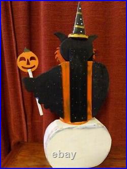 RARE PIER 1 Halloween Decor Tall Wood Owl Jack O Lantern 3203864
