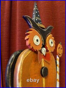 RARE PIER 1 Halloween Decor Tall Wood Owl Jack O Lantern 3203864