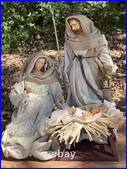 RAZ Imports 14.5 Holy Family Ivory Lace Burlap Cream Gold Nativity Christmas