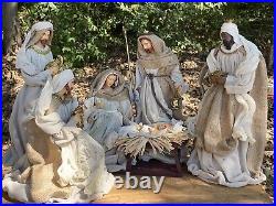 RAZ Imports 14.5 Holy Family Ivory Lace Burlap Cream Gold Nativity Christmas