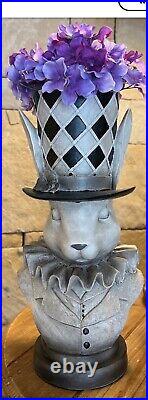 Rabbit Top Hat Harlequin Planter Black And Gray