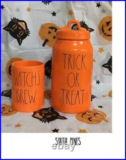 Rae Dunn Trick or Treat Canister and Witch's Brew Candle orange Halloween