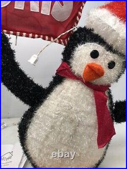 Rare Alcove 60 Lighted Tinsel Happy Holidays Christmas Penguins Lawn Ornament