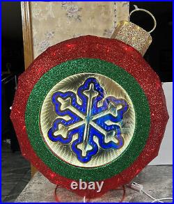 Rare Large Lighted Christmas 32 Snowflake Ornament Blue Red Tinsel Outdoor
