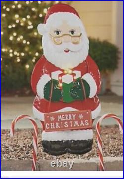 Rare Mr Christmas 39 Merry Christmas Yard Retro Vintage Style Metal Light Santa