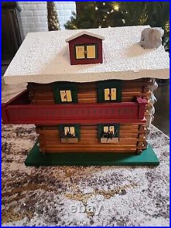Rare Vintage Colwater Creek 15x12 Wood Cabin Advent Calendar With Ornaments