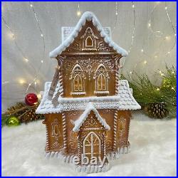 Raz 14 WHITE ICING SCROLLWORK Led LIGHTED GINGERBREAD Victorian HOUSE New