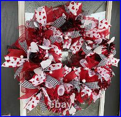 Red Bling Valentine's Day Deco Mesh Front Door Wreath, Home Decor Decoration