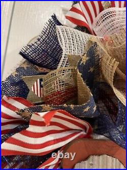 Red Truck Patriotic WREATH Red, White and Blue wreath 26 VERY FULL JULY 4th