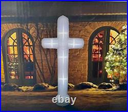 Religious LED Lighted White Cross 9-ft Indoor Outdoor Air Blown Inflatable Yard