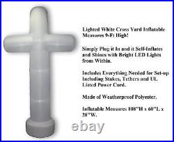Religious LED Lighted White Cross 9-ft Indoor Outdoor Air Blown Inflatable Yard