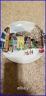 Retired Potterybarn Winter Village Plate Set (4) Snowy Christmas 9.5 Plates