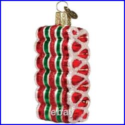 Ribbon Candy Red Green Pink White Glass 3.25 Ornament Set 6 Old World Christmas