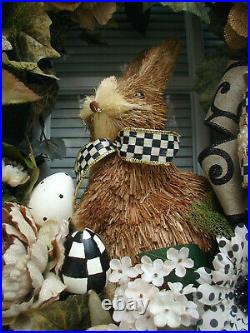 Rustic extra large Easter wreath sisal bunny rabbit eggs designer ribbon