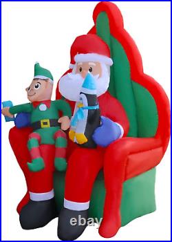 SEASONBLOW 6 Ft LED Light up Inflatable Christmas Santa with Elf and Penguin Xma