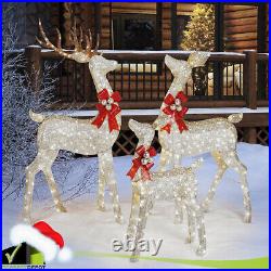 SET OF 3 Deer Family LED Lighted Figurines Christmas Outdoor Yard Decorations