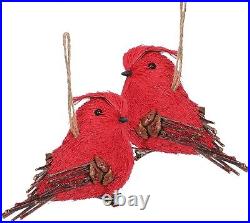 SET OF 4 SISAL RED CARDINAL BIRDS Hang or Clip Decorative Ornaments