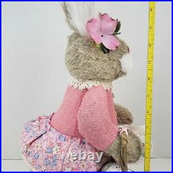 SISAL GIRL BUNNY IN FLORAL DRESS with BASKET & EGGS