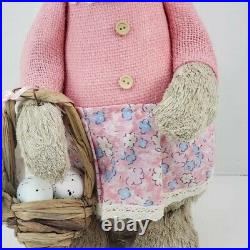 SISAL GIRL BUNNY IN FLORAL DRESS with BASKET & EGGS