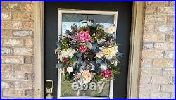 STUNNING XL Romantic Floral Front Door Deco Mesh Wreath Spring Summer Everyday