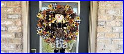 SUPER CUTE Fall Scarecrow Girl Sunflower Deco Mesh Front Door Wreath Decoration