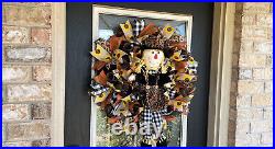 SUPER CUTE Fall Scarecrow Girl Sunflower Deco Mesh Front Door Wreath Decoration