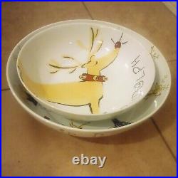 S/2 Pottery Barn Reindeer Rudolph Large serving Nesting Bowls