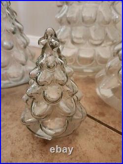 S/5 RARE Pottery Barn CLEAR Glass Christmas Tree Cloche Luminary Small Med Large