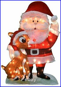 Santa And Rudolph Statue LED Lighted Christmas Indoor Outdoor Yard Decorations