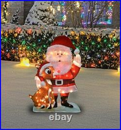 Santa And Rudolph Statue LED Lighted Christmas Indoor Outdoor Yard Decorations