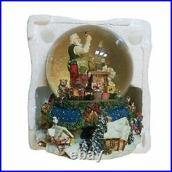 Santa Claus Christmas Large Musical Snow Globe Rotating Elf Rare Vintage