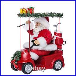 Santa Driving Golf Cart Fabriche Christmas Figurine Golfing 11.25 Inch C7480 New