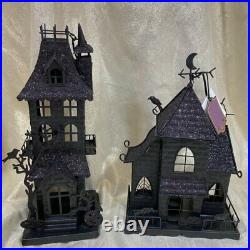 Set 2 Moonlight Manor Halloween Metal Haunted Houses Tea Light votive Holder