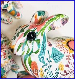 Set 3 Floral Rabbits Bunnies Bunny Easter Decor Decoupage Style Figurines Resin