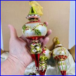 Set 6 Frontgate Holiday Collection Christmas Blown Glass Ornaments 8.5 Box NWOT