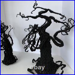 Set Of 2 Black Halloween Trees Faces Creepy Spooky Scary Village Display Decor