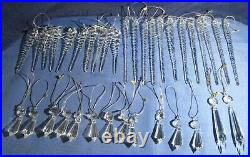 Set Of 36 Blown Glass Icicle & Crystal Prism Ornaments For Christmas Decorating