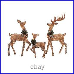 Set Of 3 Light Up Deer Family Rattan Look Holiday Christmas Outdoor Decoration