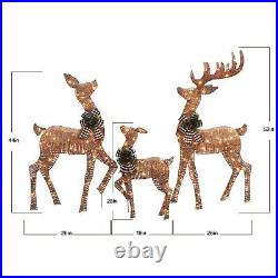 Set Of 3 Light Up Deer Family Rattan Look Holiday Christmas Outdoor Decoration