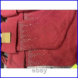 Set Of 5 Luxe Angora Knit Christmas Stockings Dark Red Swarovski Crystals 19