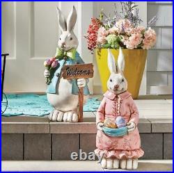 Set of 2 Colorful Springtime Easter Bunnies Resin 28 H & 27 H