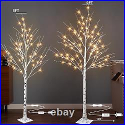 Set of 2 Lighted Birch Tree, Prelit Christmas Tree Warm White Lights, Artificial