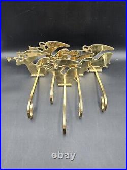 Set of 5 Brass Long Arm Angel With Horn Stocking Holders