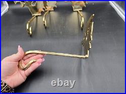 Set of 5 Brass Long Arm Angel With Horn Stocking Holders