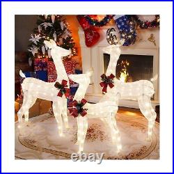 Shintenchi 3-Piece LED Lighted Christmas Deer Outdoor Yard Decorations, 3D Su